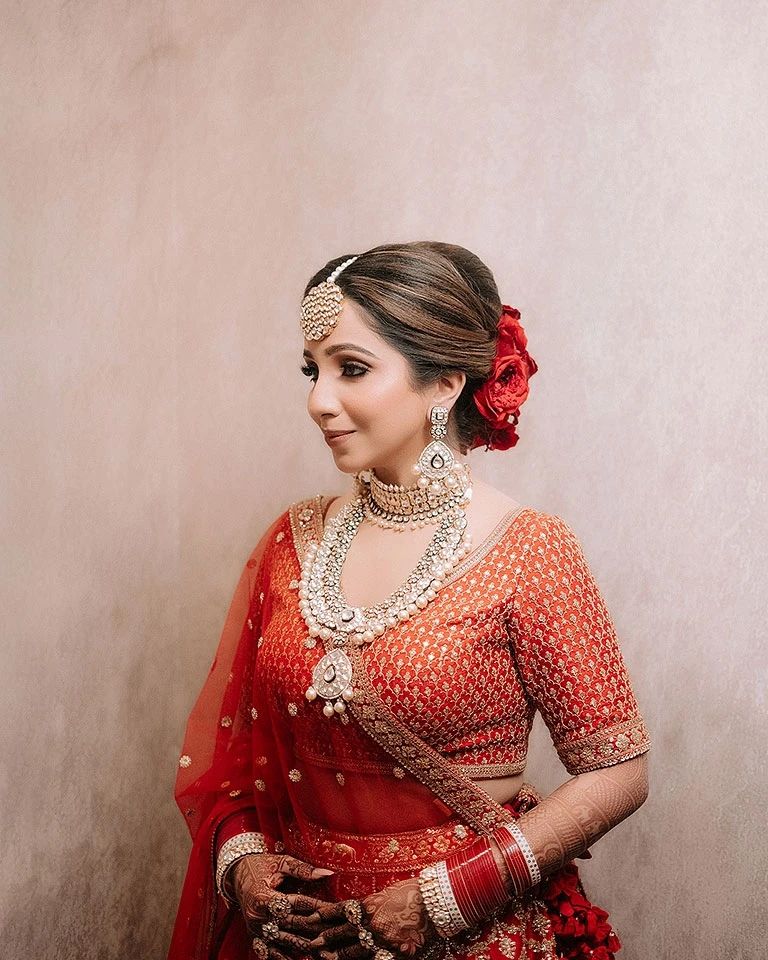 Bride portrait in orange and red